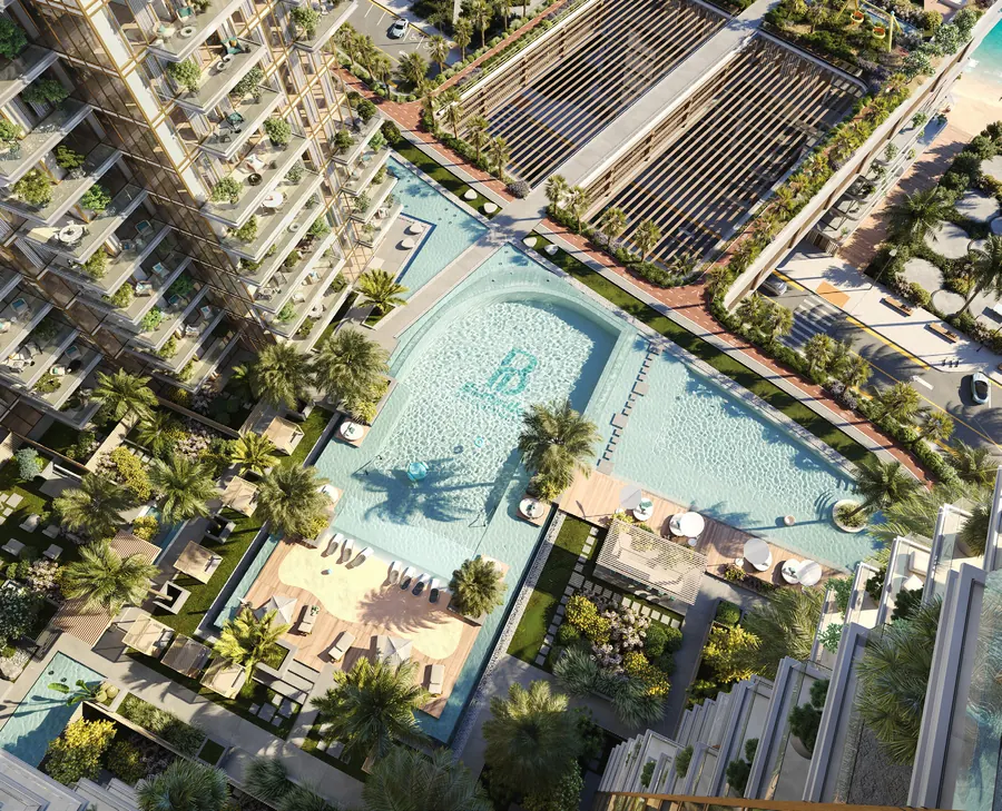 Aerial view of the podium resort pools between the towers
